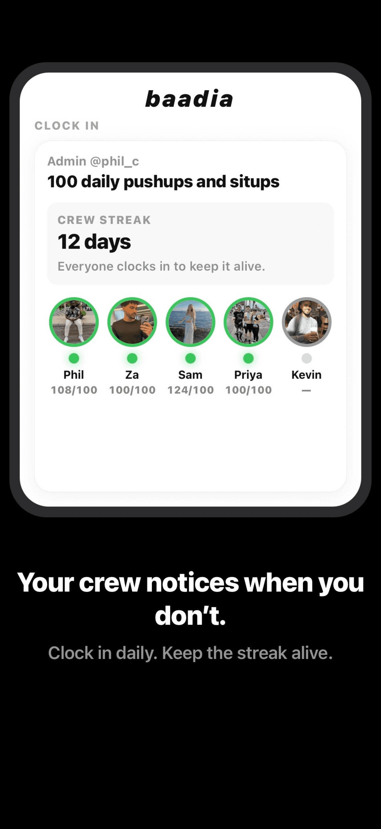 Baadia crew accountability screen