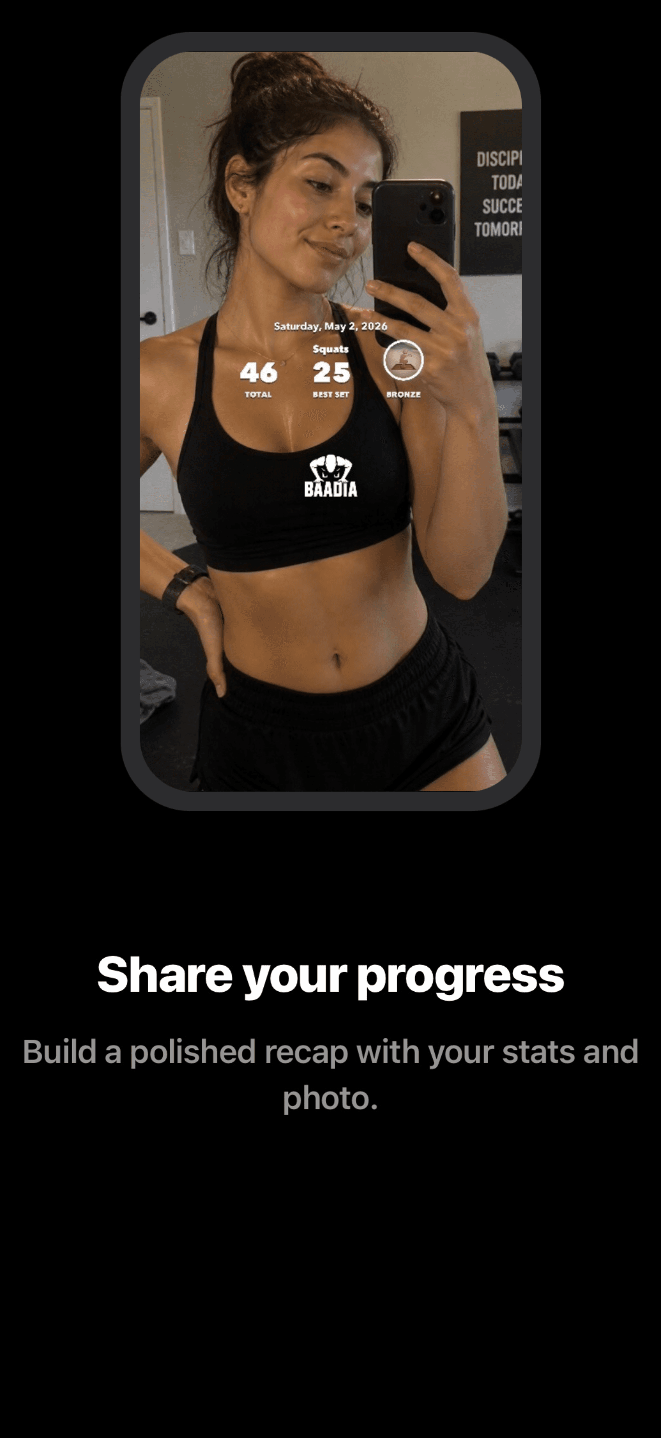 Baadia share progress overlay for social media